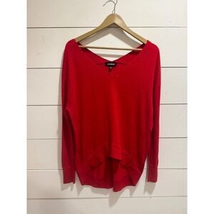 Express Red Hi-Low Crop Knit Sweater Medium